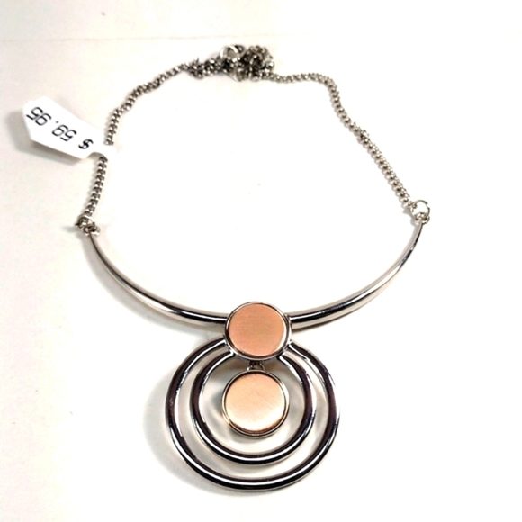 Stunning Silver-Tone Statement Necklace for Women – Polished Dual Plate & Hoop - Picture 3 of 9